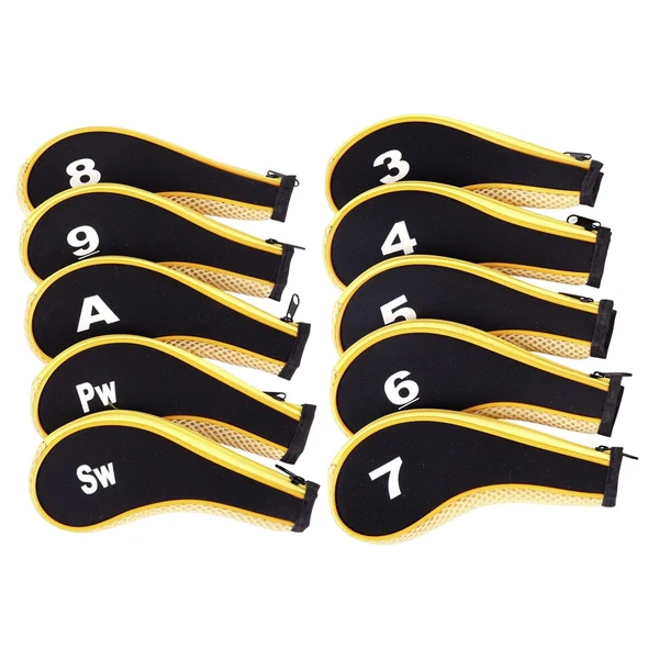 High-Quality Maxbell 10Pcs Golf Iron Headcover Set Golf Club Head Cover Putter for Outdoor Sports Yellow and Black Smooth