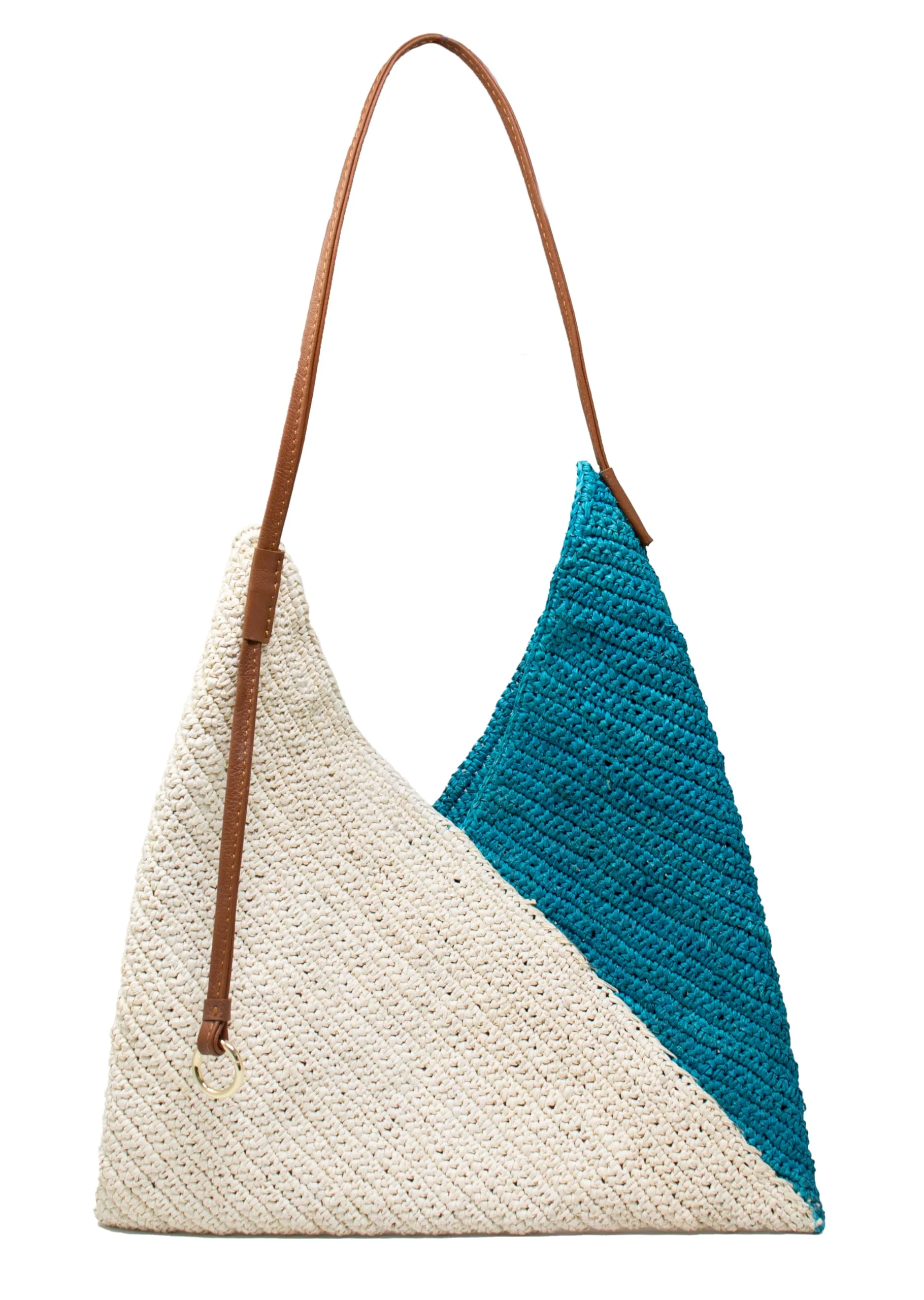 Fashionable Sensi Studio Two Tone Handbag Unique Turquoise-Natural Straw Camel Leather Handle High-Performance