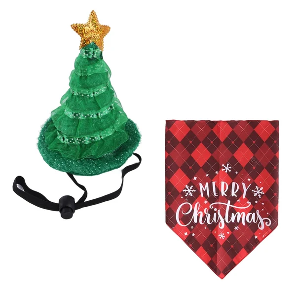 Crafted Maxbell Maxbell Set of Pet Dogs Bandana with Hat Christmas Bibs Pet Christmas Costumes Set A High-End