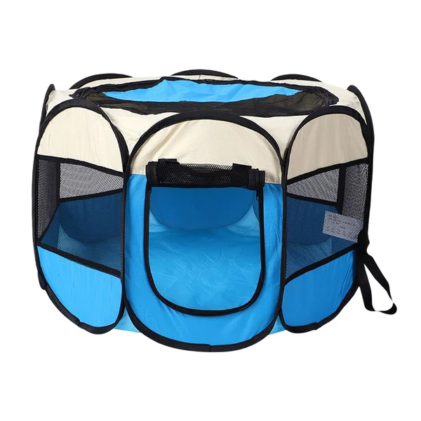 Safe Maxbell Maxbell Foldable Portable Pet Playpen Octagonal Zippered Top for Puppy Kitten Cat Blue Medium Excellent