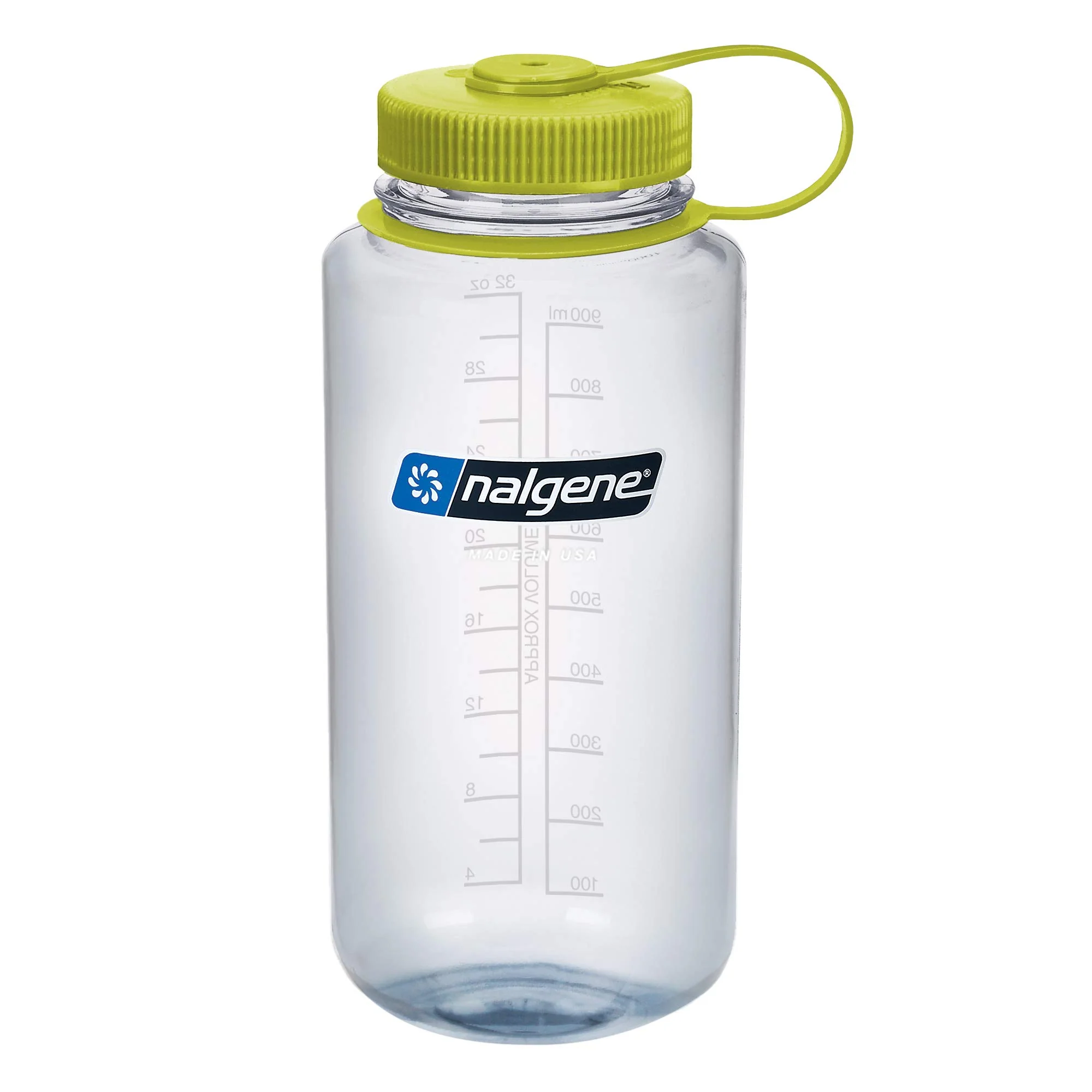 Authentic Nalgene Tritan Wide Mouth BPA- Water Bottle Clear w Green Cap 32 oz Selected