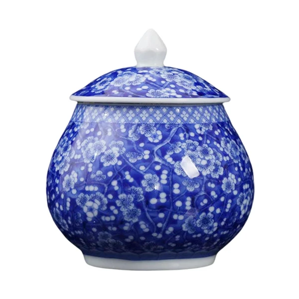 Top-Quality Maxbell Ceramic Ginger Jar Flower Vase Blue and White with Lid Ornament Cafe Style A Fine