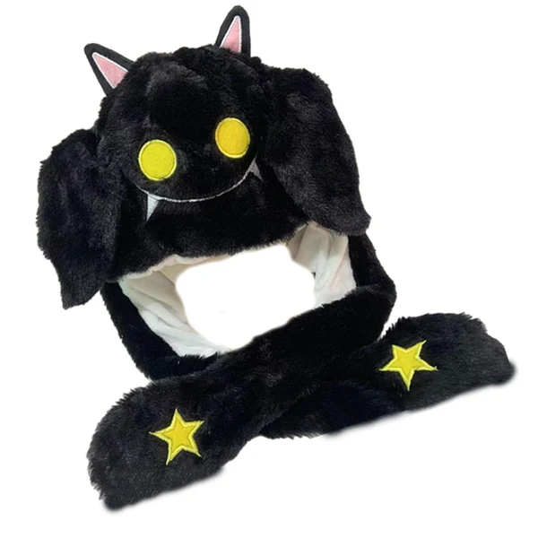 Sustainable Maxbell Plush Ear Moving Jumping Hat Cap Comfortable Earflaps for Halloween Birthday Black Detailed