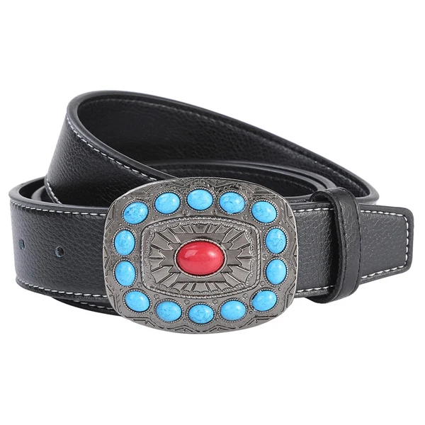 Clean Maxbell Fashion Men Belt Casual Turquoise Buckle Adjustable Western Belt Waist Strap Black Fine
