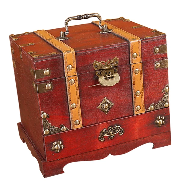 World-Class Maxbell Jewelry Box Organizer Wedding Gift with Handle Two Layers Wooden for Rings Classic Lock Powerful