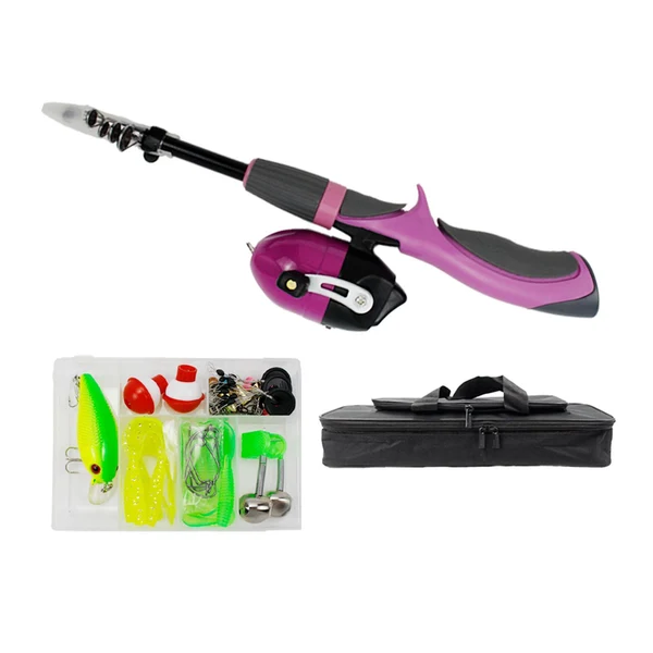 Verified Maxbell Fishing Pole Telescopic Rod and Reel Carrier Bags with Fishing Line Pink Fast