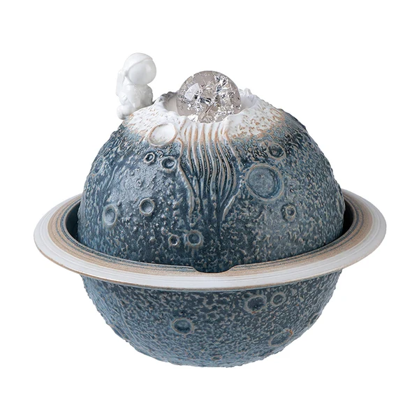 Classic Maxbell Ceramic Tabletop Fountain Indoor USB Bedroom Home Astronaut Planet Statues Blue Durable