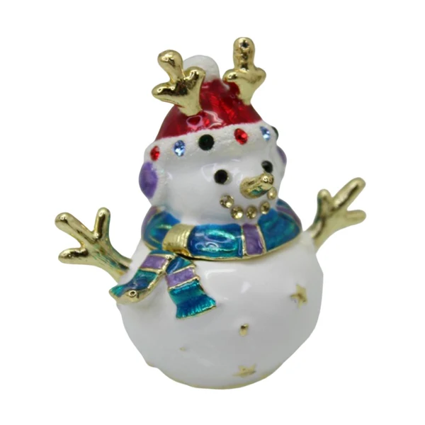 Versatile Maxbell Enameled Jewelry Trinket Box Unique Alloy Snowman Ornaments Statue for Ring Classic