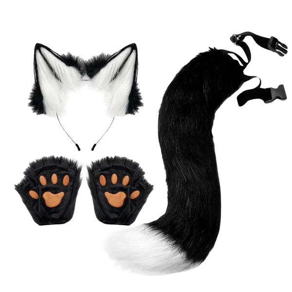 Fashionable Maxbell Cat Costume Animal Cosplay Kitten Plush Ears Furry Fancy Dress up Black Smart