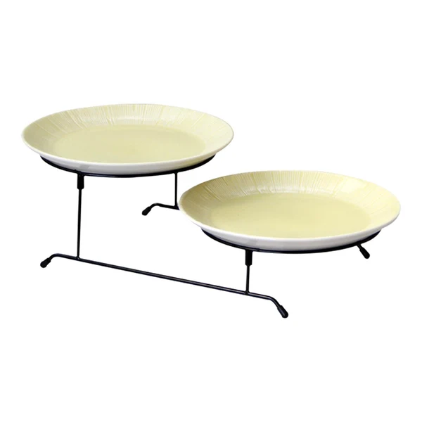 Clean Maxbell 2 Tier Dessert Cake Stand Storage Tray Fruit Plate for Wedding Kitchen Decor Yellow Environmentally Friendly