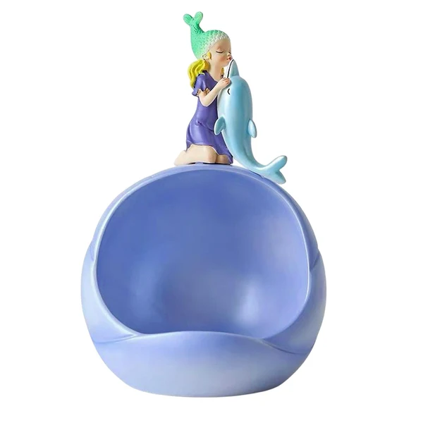 Stylish Maxbell Girl Dolphin Storage Bowl Statue Container for Living Room Decor Violet High-Performance