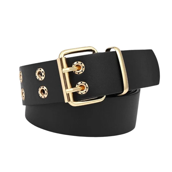 Authentic Maxbell Double Grommet Belt Jeans Eyelet Belt Width 1.5inch Leather Punk Waist Belt Black Safe