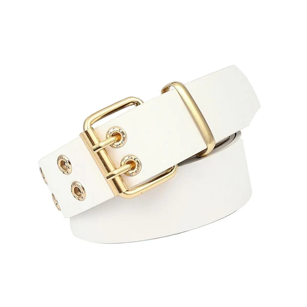 Clean Maxbell Double Grommet Belt Jeans Eyelet Belt Width 1.5inch Leather Punk Waist Belt White Classic