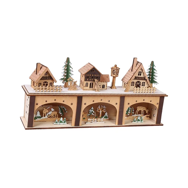 Effective Maxbell Wooden House Warm White Building Set Landscape Decor for Party Ornament Style A Contemporary