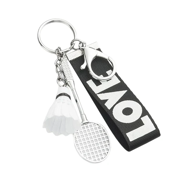 Effective Maxbell Sports Mini Badminton Keychain Keyring with Wrist Lanyard for Kids Men Black Solid