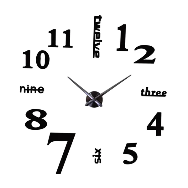 Versatile Wall Clock DIY Digital Clock Sticker Acrylic Decal for Home Decor Office large black Sustainable