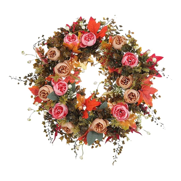 World-Class Maxbell Fall Artificial Flower Wreath Maple Leaves for Thanksgiving Wall Pendant 35cm Original