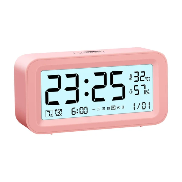 Breathable Digital Alarm Clock with Temperature Date Large Display Simple for Bedroom Pink Practical