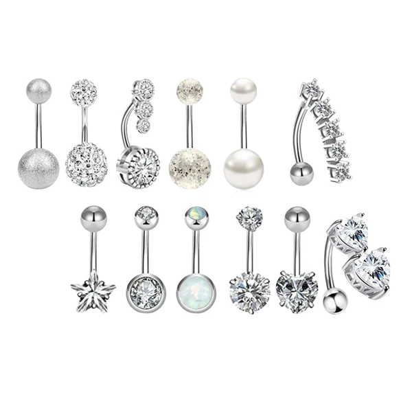 User-Friendly Maxbell 12Pcs Trendy Belly Button Rings Set Piercing Jewelry Barbells Long Dangle Contemporary