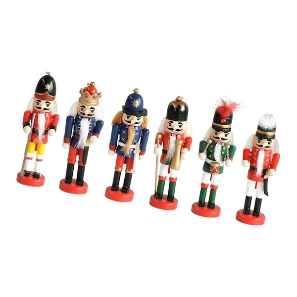 Elegant Maxbell 6Pcs Wooden Nutcracker Puppet Photography Props Christmas Decor Pure