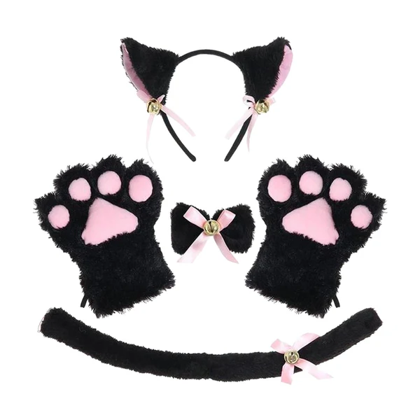 Fast Maxbell Anime Cat Costume Cosplay Headband Headwear Animal Plush Gifts Dress up Black Green