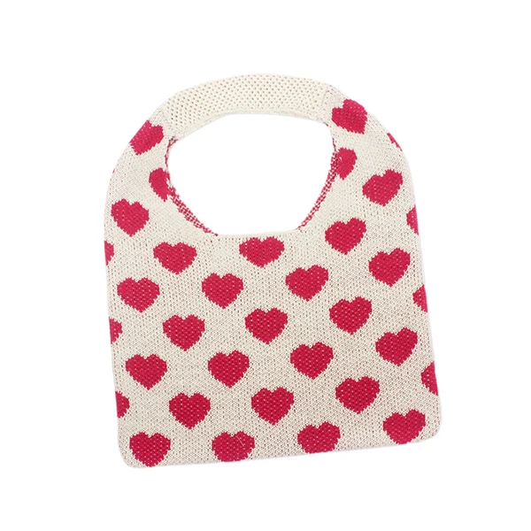 Luxury Maxbell Portable Women Knitted Handbag Tote Party Shopping Hollow Heart Summer Red Elegant