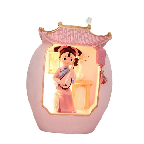 World-Class Maxbell Chinese Girl Playing Musical Instrument Sculpture Craft Night Lamp Ornament pink playing Pipa Healthy
