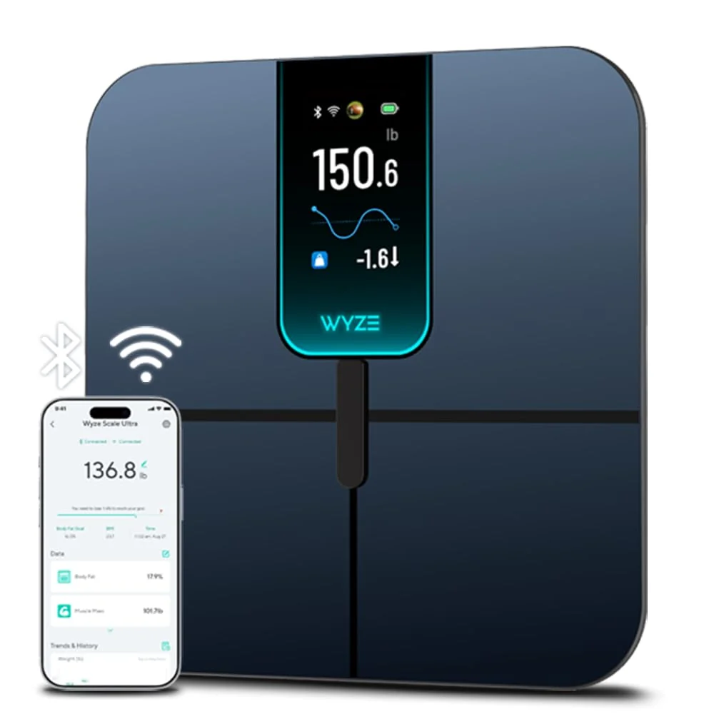 Breathable Wyze Scale Ultra Smart Scale with 4.3 Color Display Digital Bathroom Scale for Body Weight BMI Muscle Mass Composition Wi-Fi Bluetooth Body Fat… Contemporary