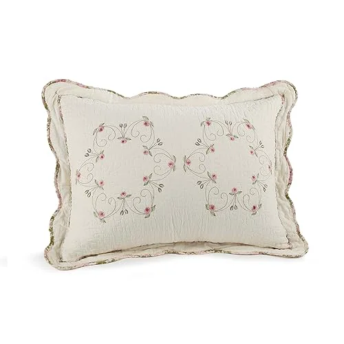 Authentic Modern Heirloom Felisa Floral Embroidered Quilted Single Pillow Sham Lightweight All Seasons Bedding King Sham Pink Ivory Exceptional