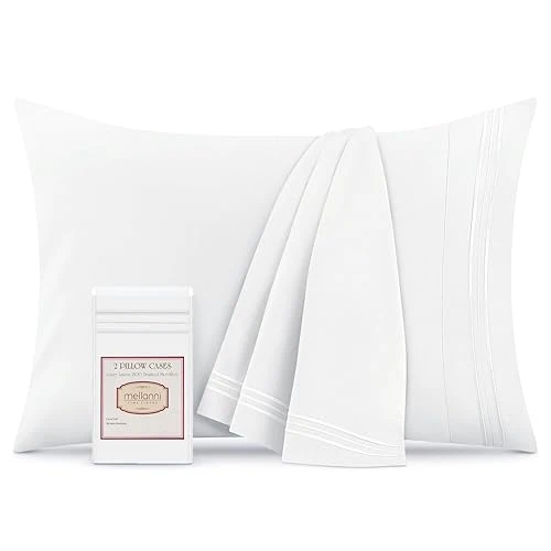 Durable Mellanni Pillow Cases - Luxury Extra Soft Cooling Pillow Covers - 2 PC Iconic Collection Pillowcases - Envelope Closure King 20 x40 White Sophisticated