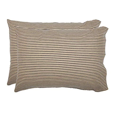Contemporary VHC Brands Sawyer Mill Ticking Stripe Pillowcase Charcoal Gray 21x30 Set of 2 Detailed