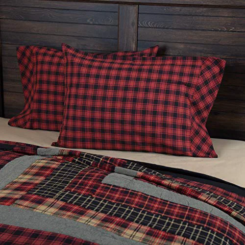 Premium Material VHC Brands Rustic Lodge Bedding-Cumberland Red Cotton Pillow Case Set Standard 20 x 30 inches Chili Pepper Versatile