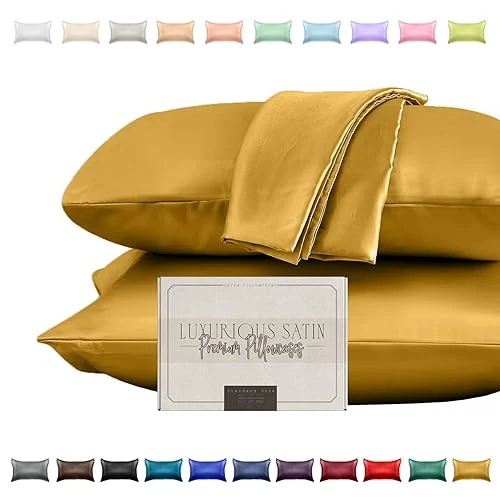 Powerful Elegant Comfort Silky and Luxurious 2-Piece Satin Pillowcase Set for Healthier Skin and Hair Hidden Zipper Closure and Beautifully Packaged Satin Environmentally Friendly