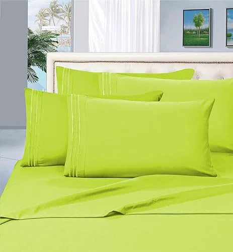 Specialty Elegant Comfort 2-Piece 1500 Thread Count Egyptian Quality Ultra Soft Wrinkle Fade Stain Resistant Pillowcases Standard Size Lime-Neon Green Secure