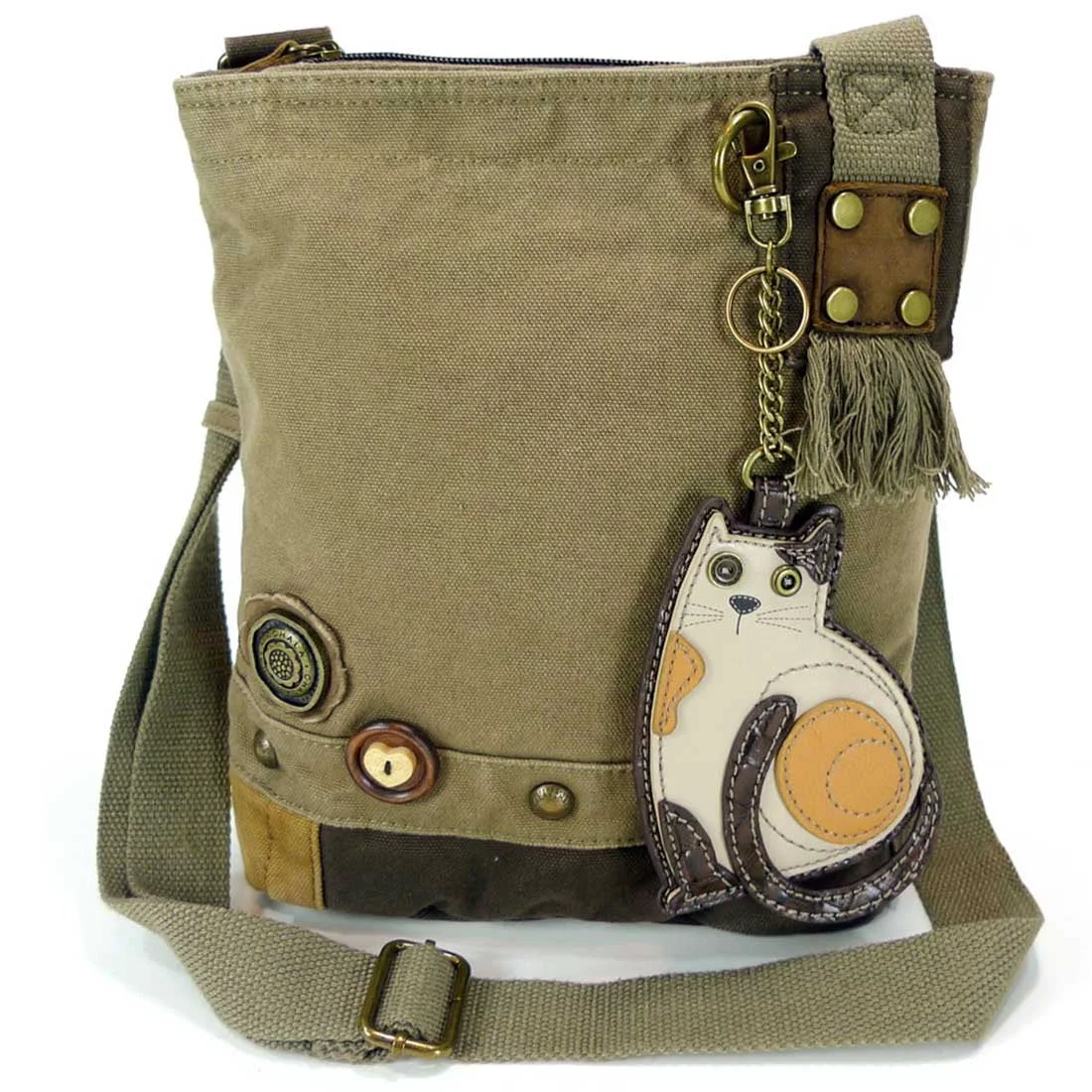 Official Chala Patch Cross-Body Women Handbag Canvas Messenger Bag Lazzy Cat - Olive Green Medium Carefully Designed