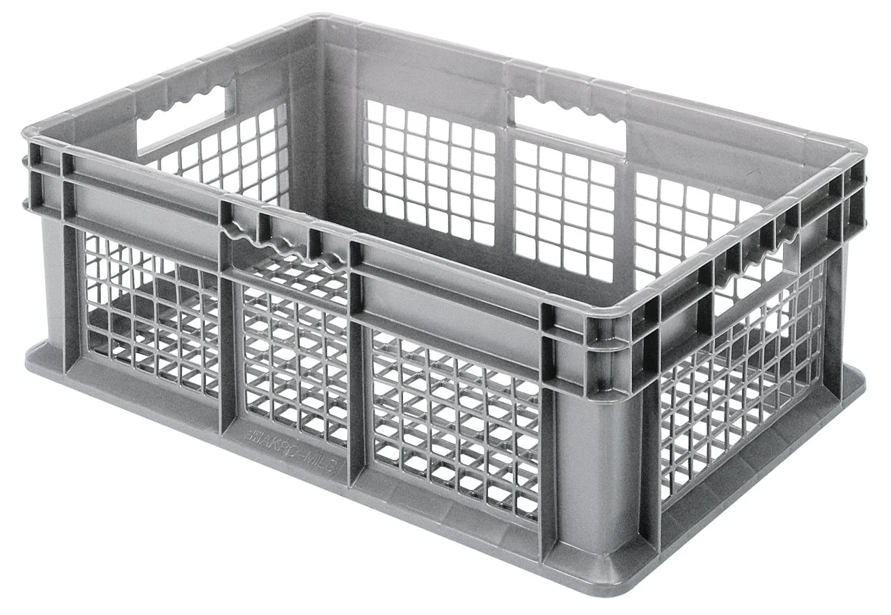Lightweight Akro-Mils 37608 Plastic Straight Wall Container Tote with Mesh Sides and Mesh Base 24-Inch x 16-Inch x 8-Inch Gray 4-Pack Recyclable