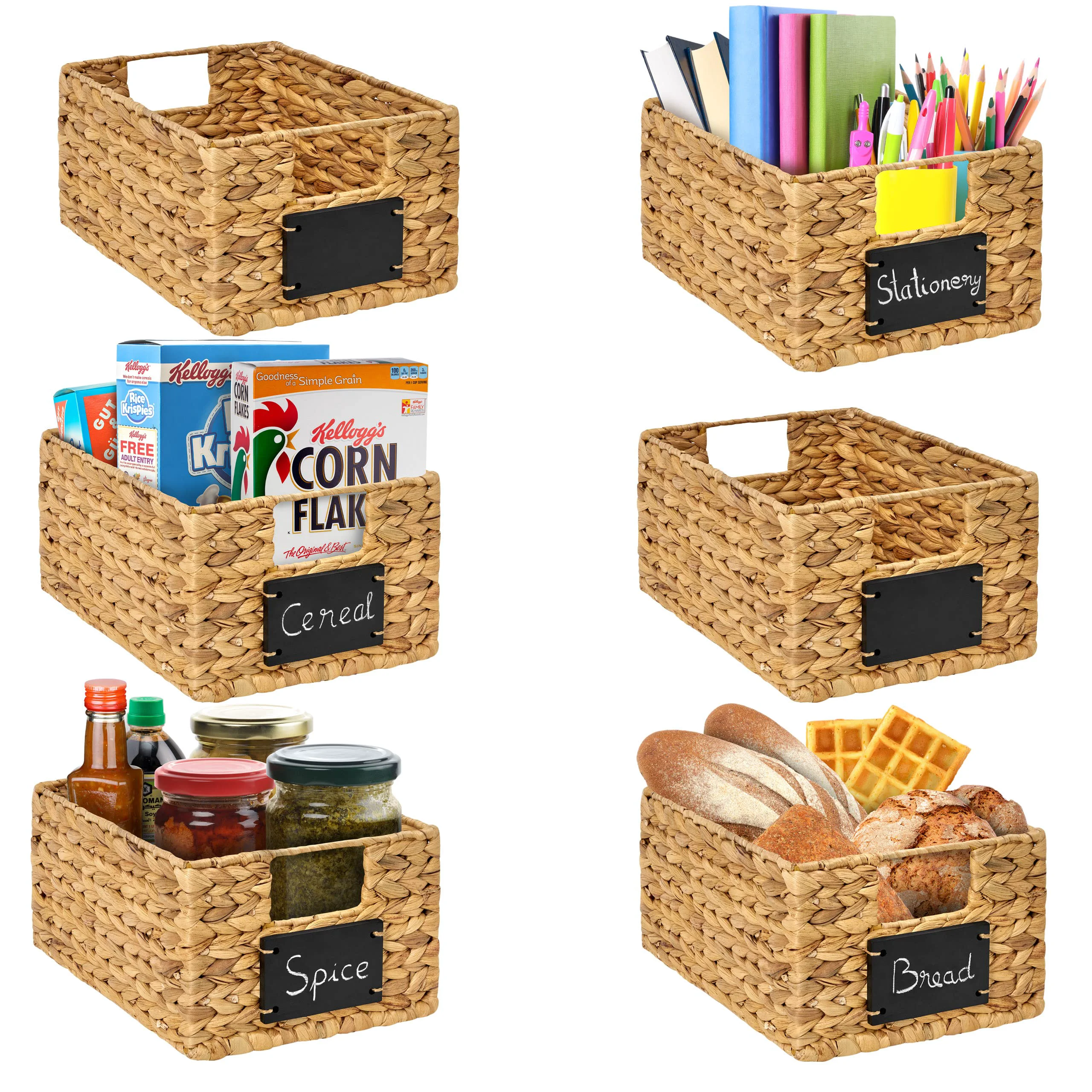 Smart BARIEN 6 Pcs 12 x 9 x 6 Natural Water Hyacinth Woven Storage Baskets Rectangular Wicker Basket with Built-in Handles Woven Cube Storage Bin… Eco-Friendly