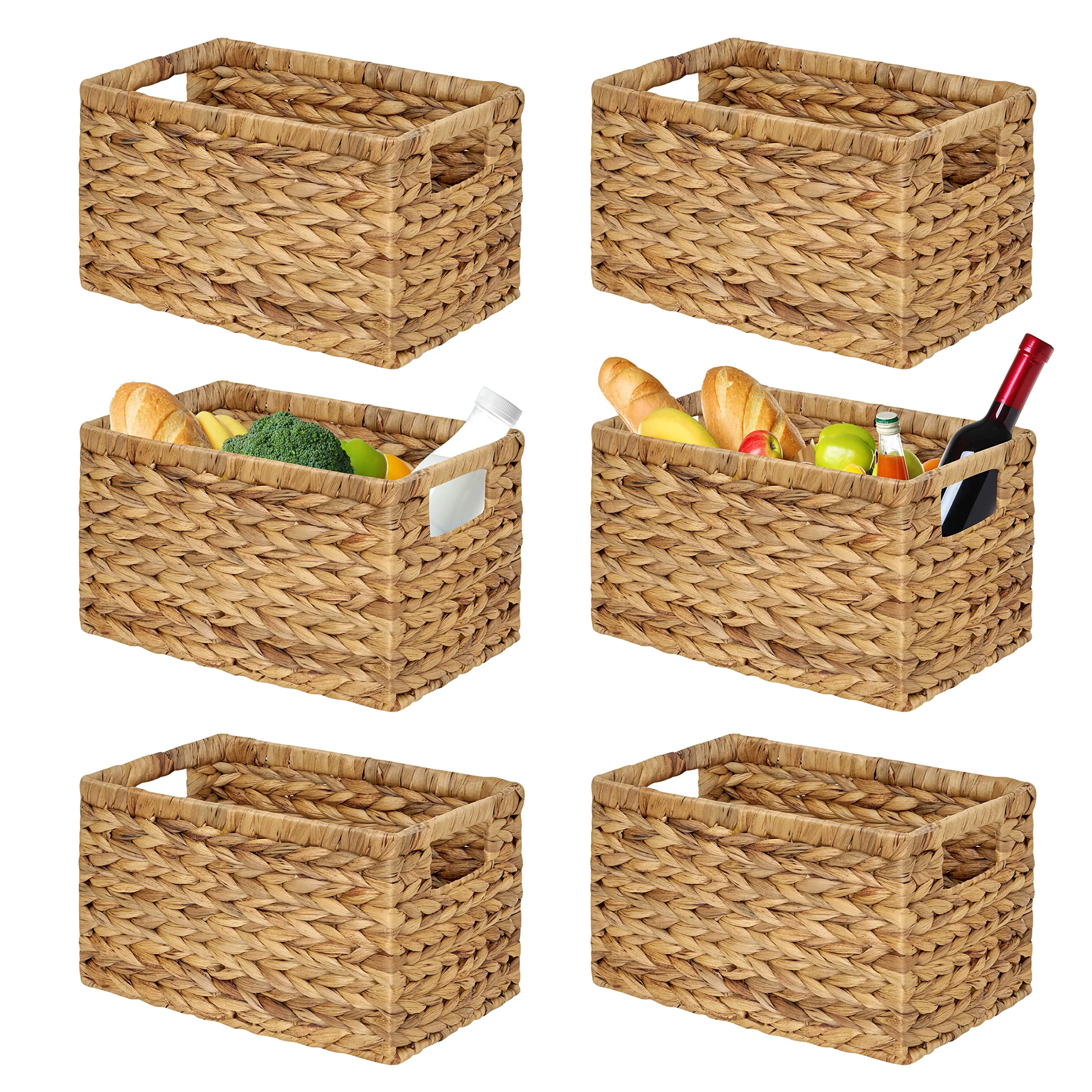 BARIEN Set of 6 Natural Water Hyacinth Woven Storage Baskets 12.6 x 8 x 7 Rectangular Wicker Basket with Built-in Handles Medium Natural - Set… Secure