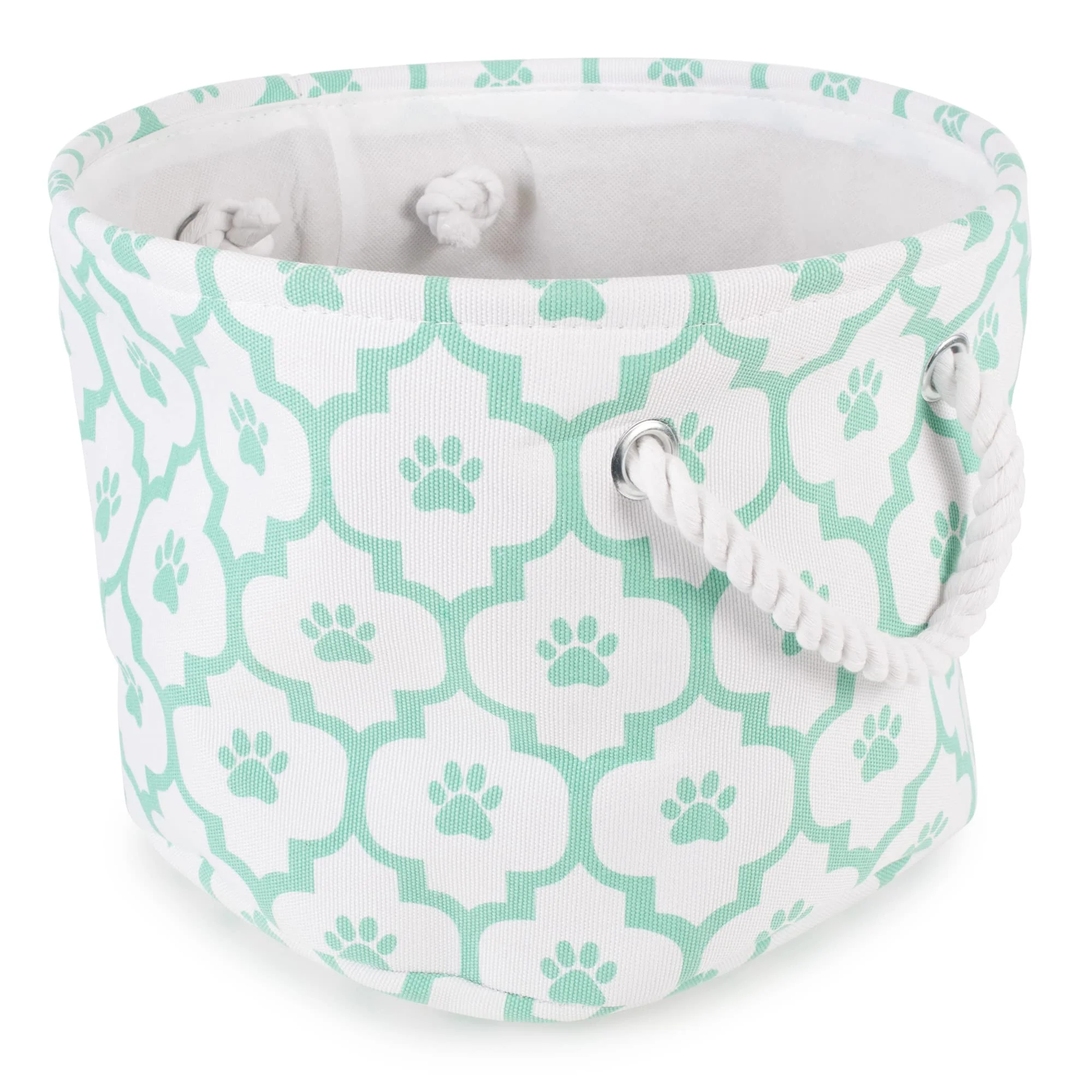 Exceptional Bone Dry Pet Storage Collection Lattice Paw Print Small Round White Aqua Carefully Designed