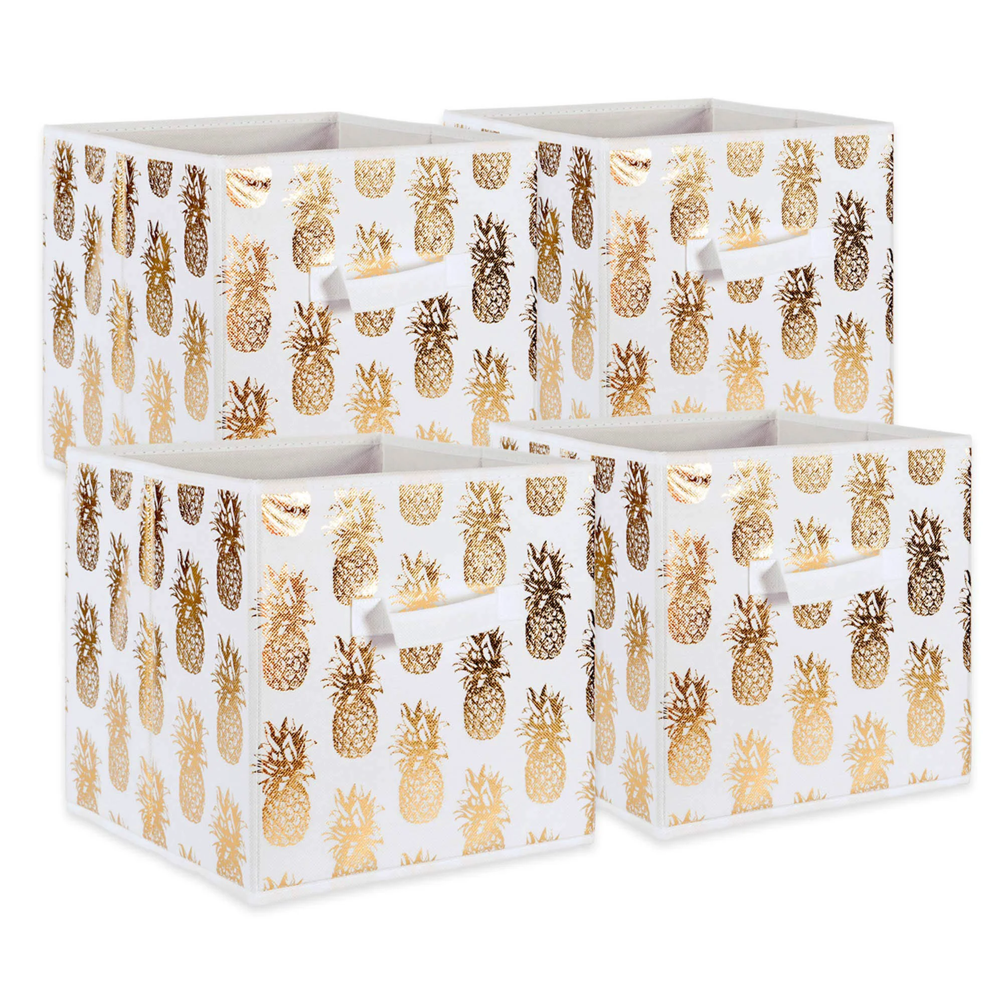 Carefully Designed DII Non Woven Polyester Storage Bin Metallic Pineapple White Gold Small Set of 4 Breathable