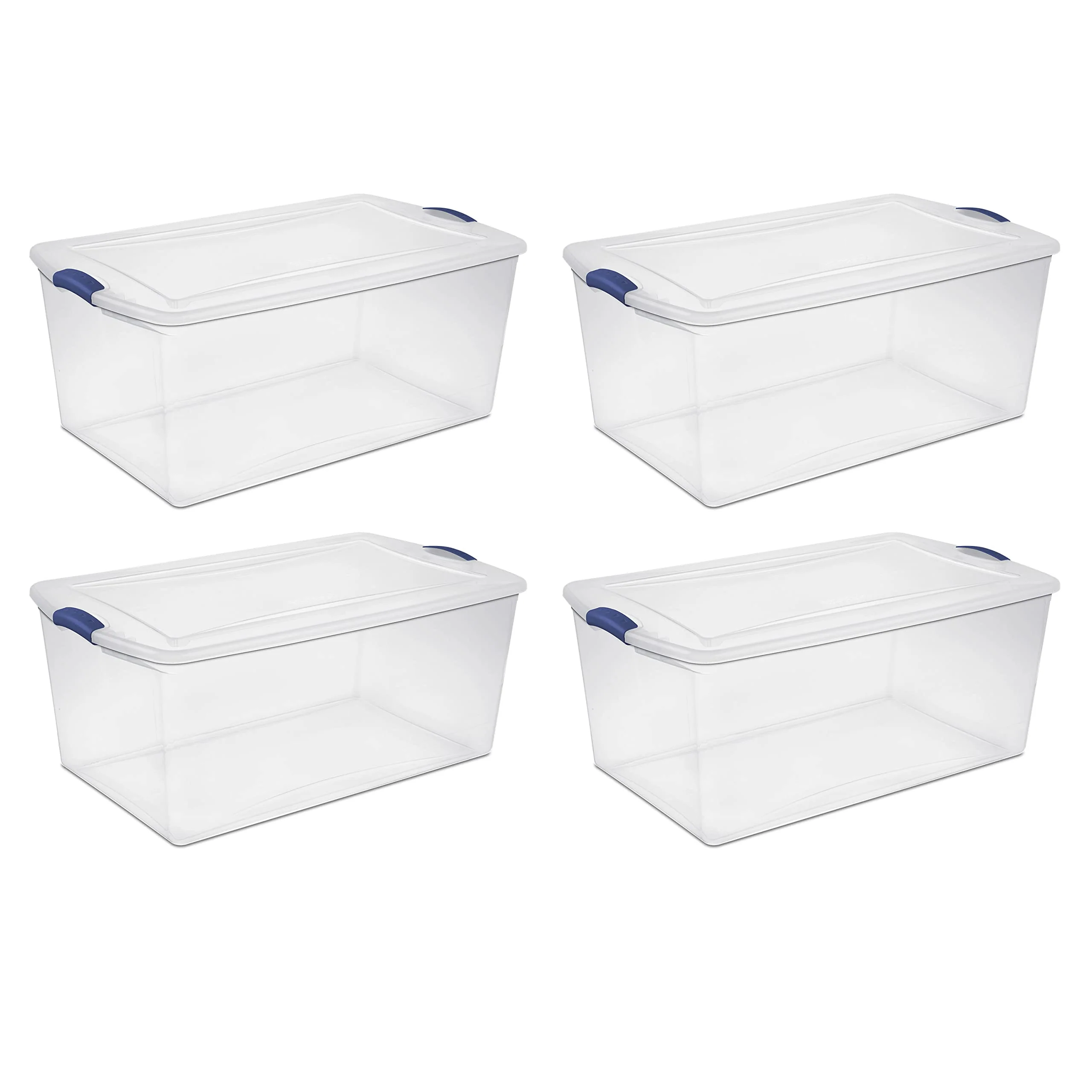 Smart FLEAGE Large Clear Storage Bins 105 Qt. Latch Box Plastic Stadium Blue Set of 4 Premium