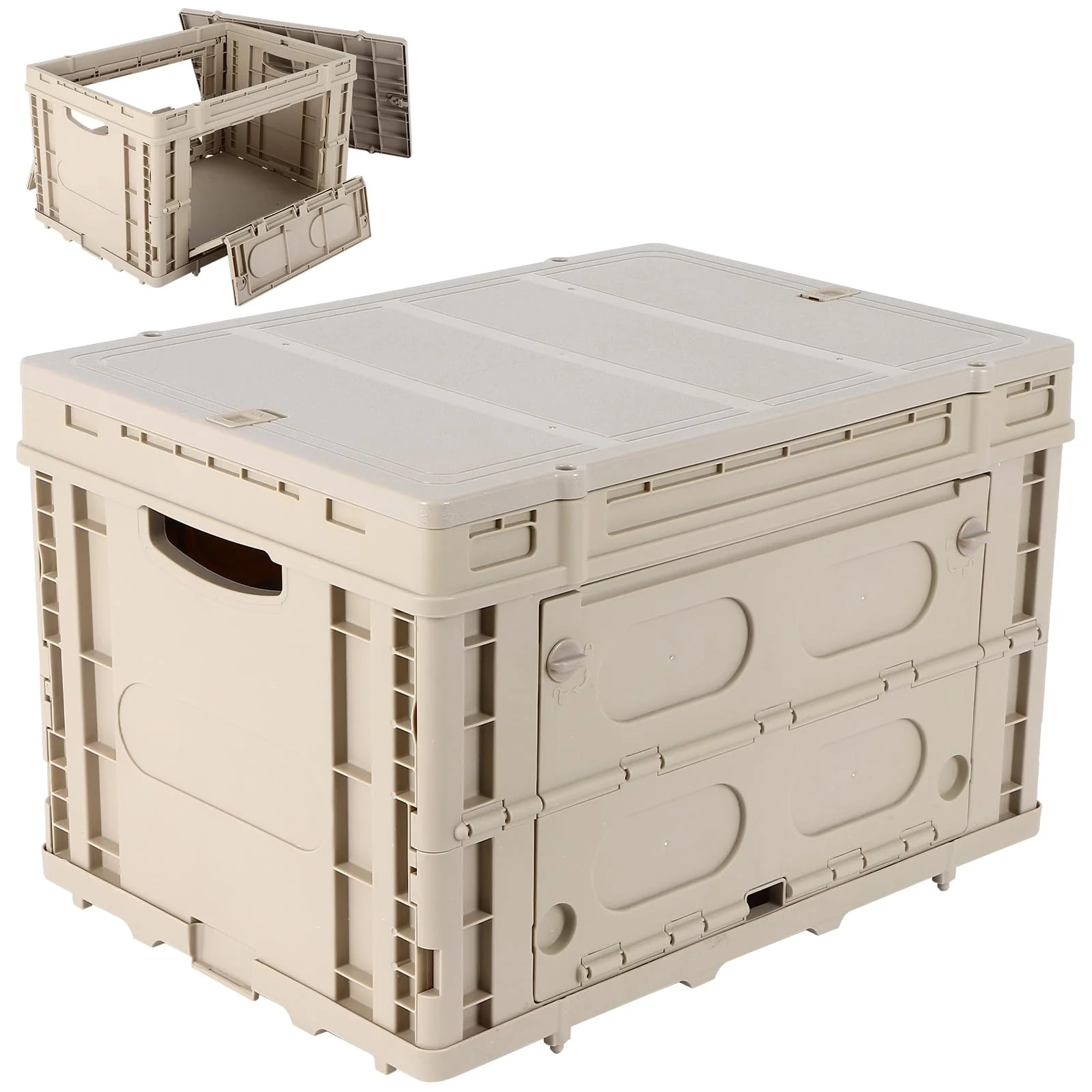Exceptional FAHKNS Collapsible Storage Bins with Lids Stackable Utility Crates with Handles Foldable Camping Box with 2 Side Doors Folding Containers… Official