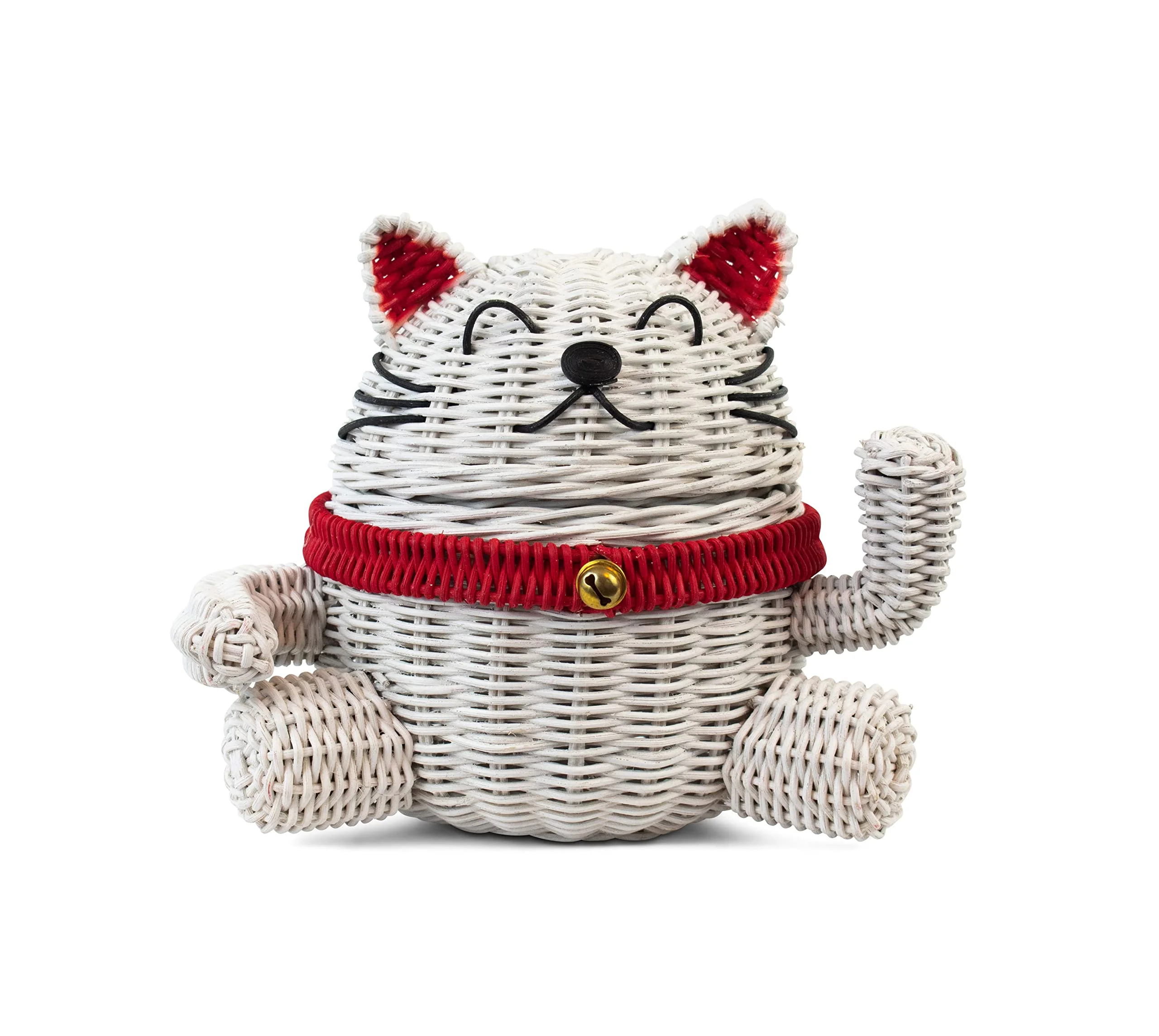 Stylish G6 Collection Lucky Cat Rattan Storage Basket With Lid Decorative Bin Home Decor Hand Woven Shelf Organizer Cute Handmade Handcrafted Nursery Gift… Eco-Friendly