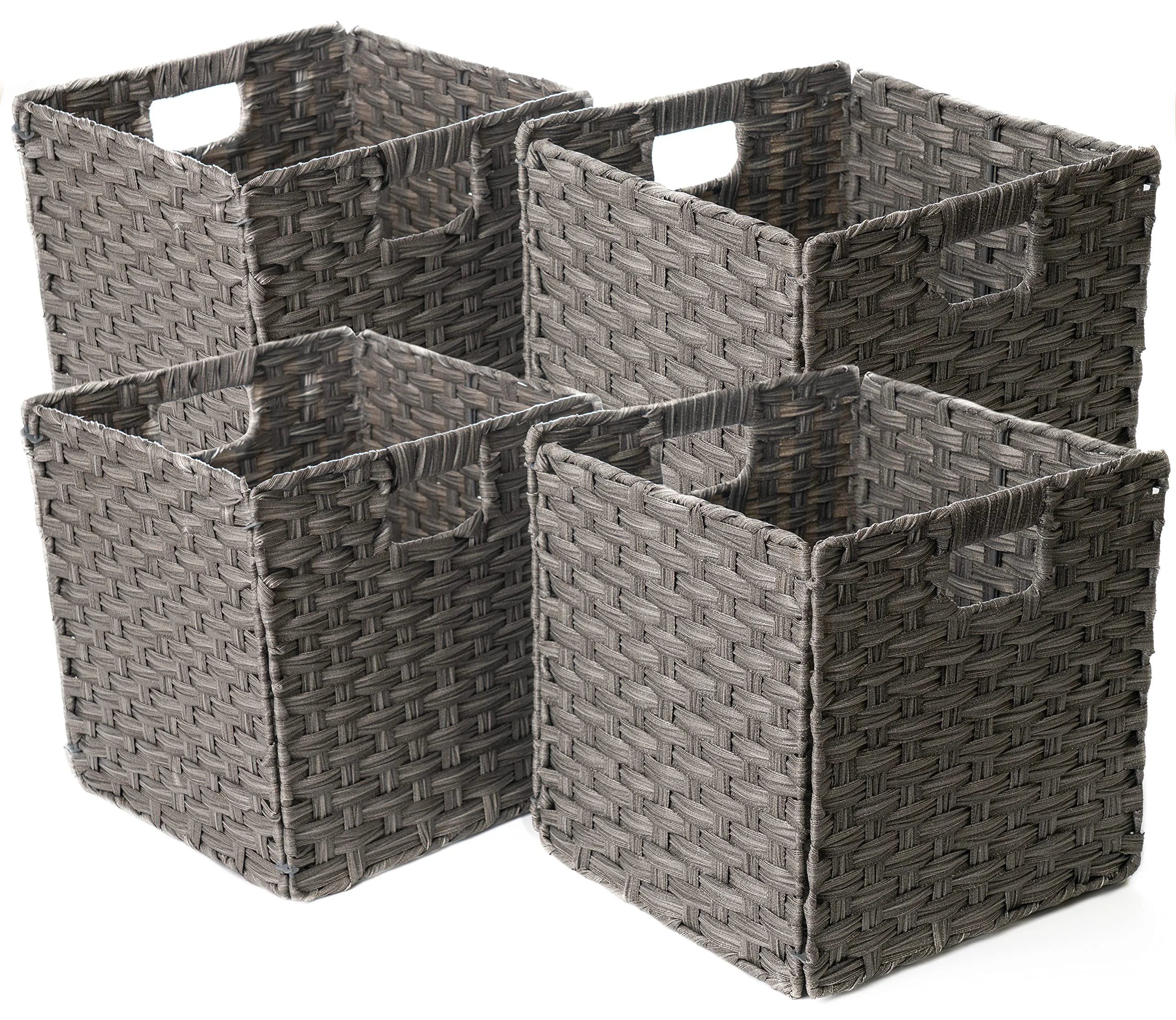 Sophisticated Foldable Synthetic Plastic Wicker Storage Basket with Iron Wire Frame By Blue Ridge Basket Company Set of 4 Original Design