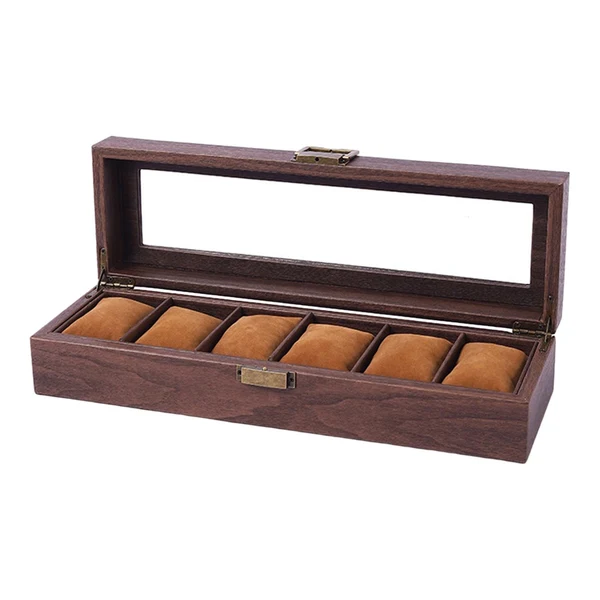 Selected Maxbell Watch Storage Box Wooden Dustproof Locking Jewelry box Women Gift 6 Grid Luxury