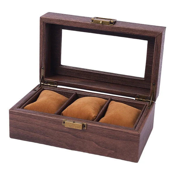 Environmentally Friendly Maxbell Watch Storage Box Wooden Dustproof Locking Jewelry box Women Gift 3 Grid Trendy