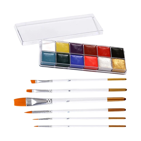 Effective Maxbell 12 Colors Face Body Paint with 6 Brushes for Party Theatre Kids Adults High-Grade
