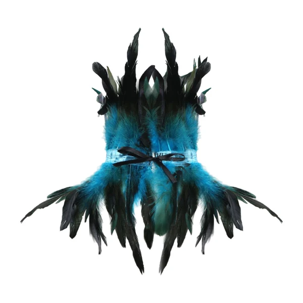 Classic Maxbell Gothic Victorian Feather Collar Shoulder Cape Neck Warp for Halloween Blue Easy-to-Use