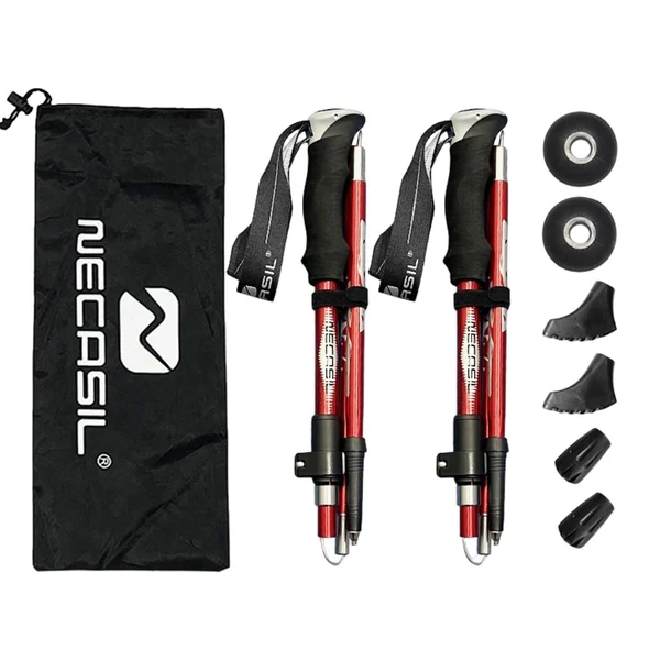 Refined Maxbell 2 Pieces Hiking Poles Alpenstock Lightweight Folding for Kids walking Red Secure