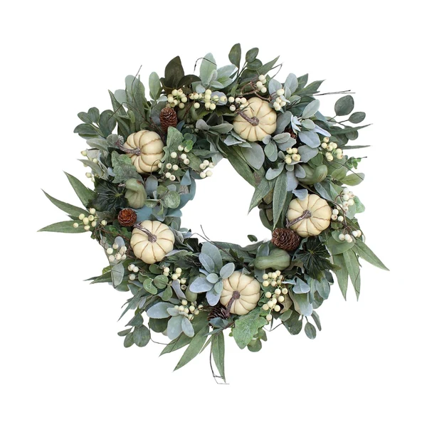 Convenient Maxbell 16 inch Fall Pumpkin Wreath with Green Leaves for Home Wall Door Healthy